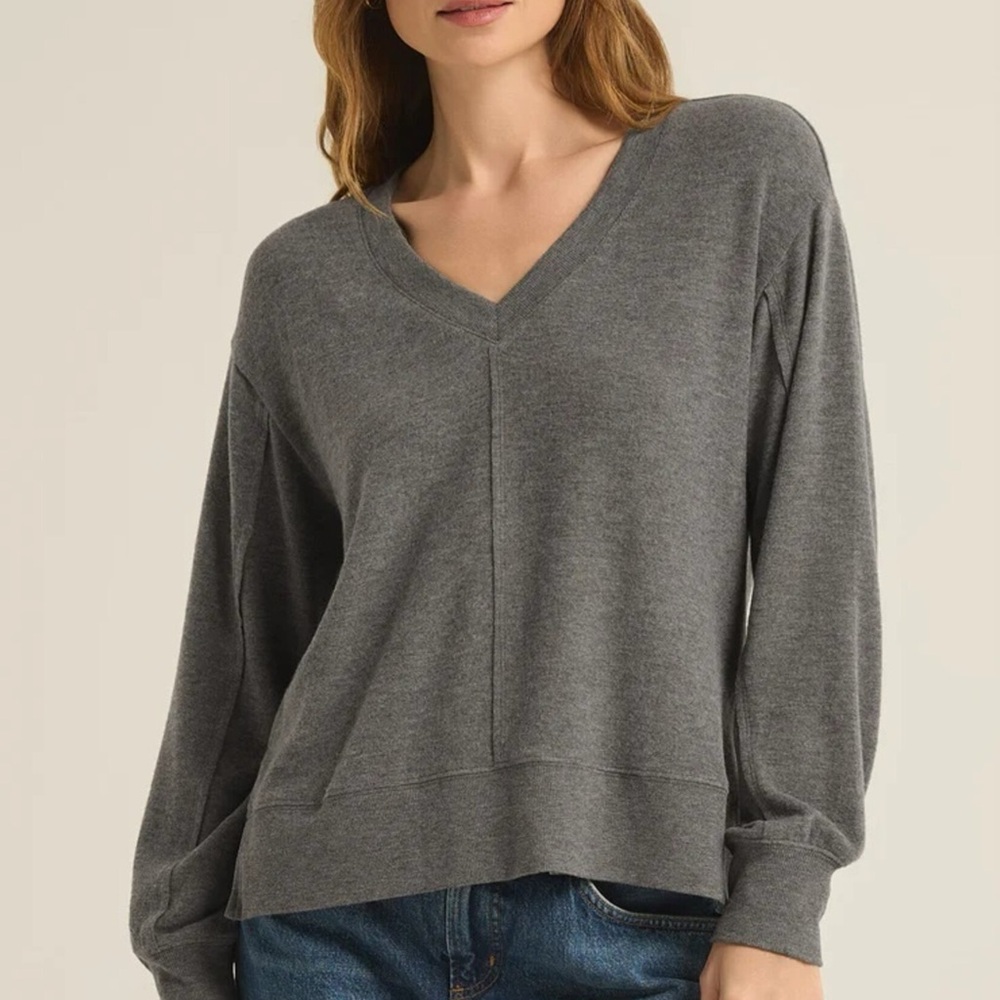Z Supply Charcoal Heather Wilder Cloud V-Neck Sweater
